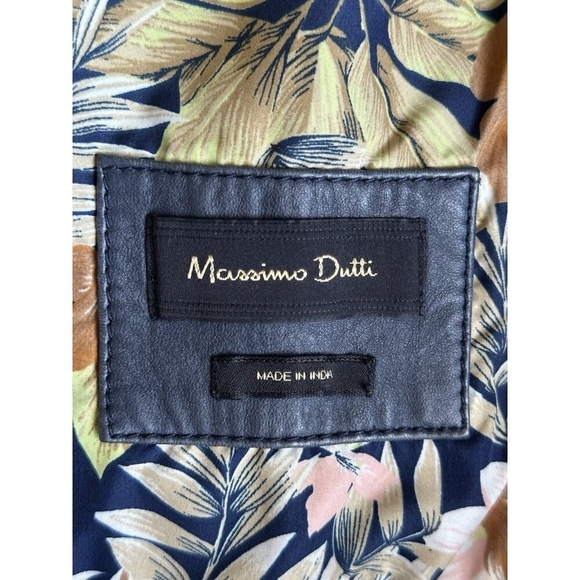 Massimo Dutti Women’s Blue Leather Biker Jacket Zip Front Size M - Picture 6 of 9